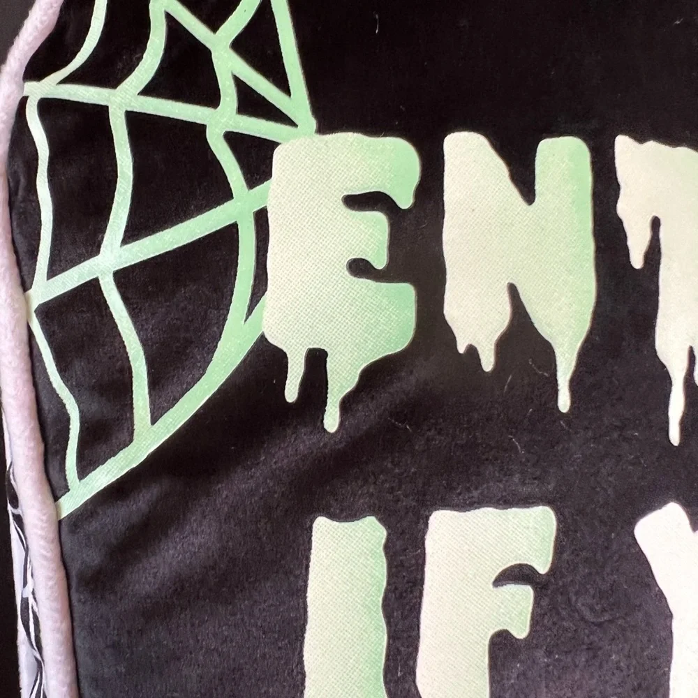 Halloween Glow in the Dark Coffin Throw Pillow Enter if you Dare Skeleton Hands